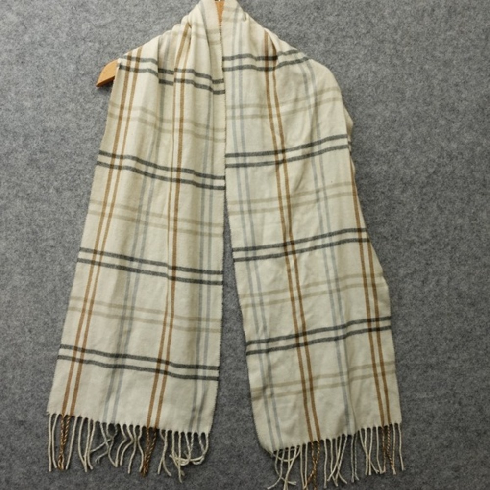 Windowpane‎ Plaid Scarf Cream White Winter Fringed Wrap Italian Soft CEJON 11x62